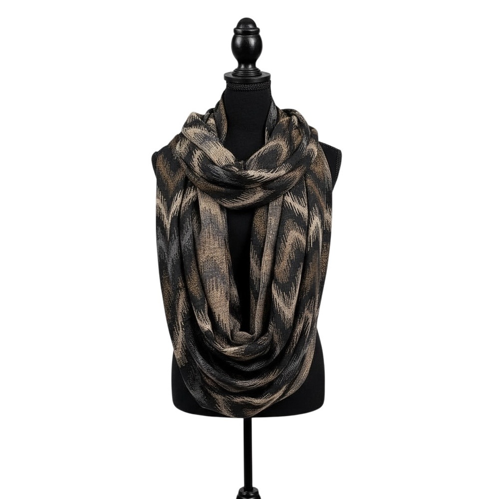 Nordstrom Metallic Chevron Infinity Scarf Black Gold Tan Soft Lightweight Loop
